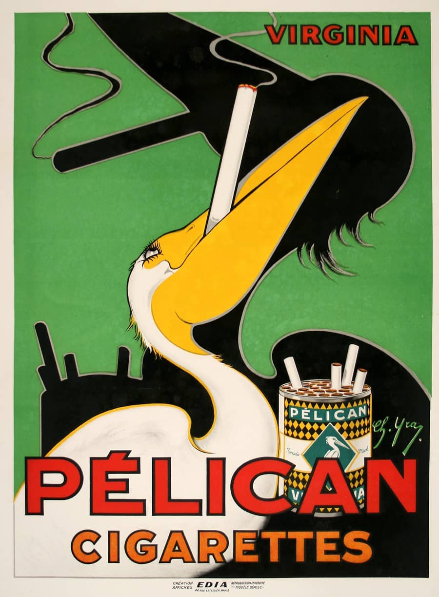 Original Pelican Cigarettes Poster by Yraz c1925