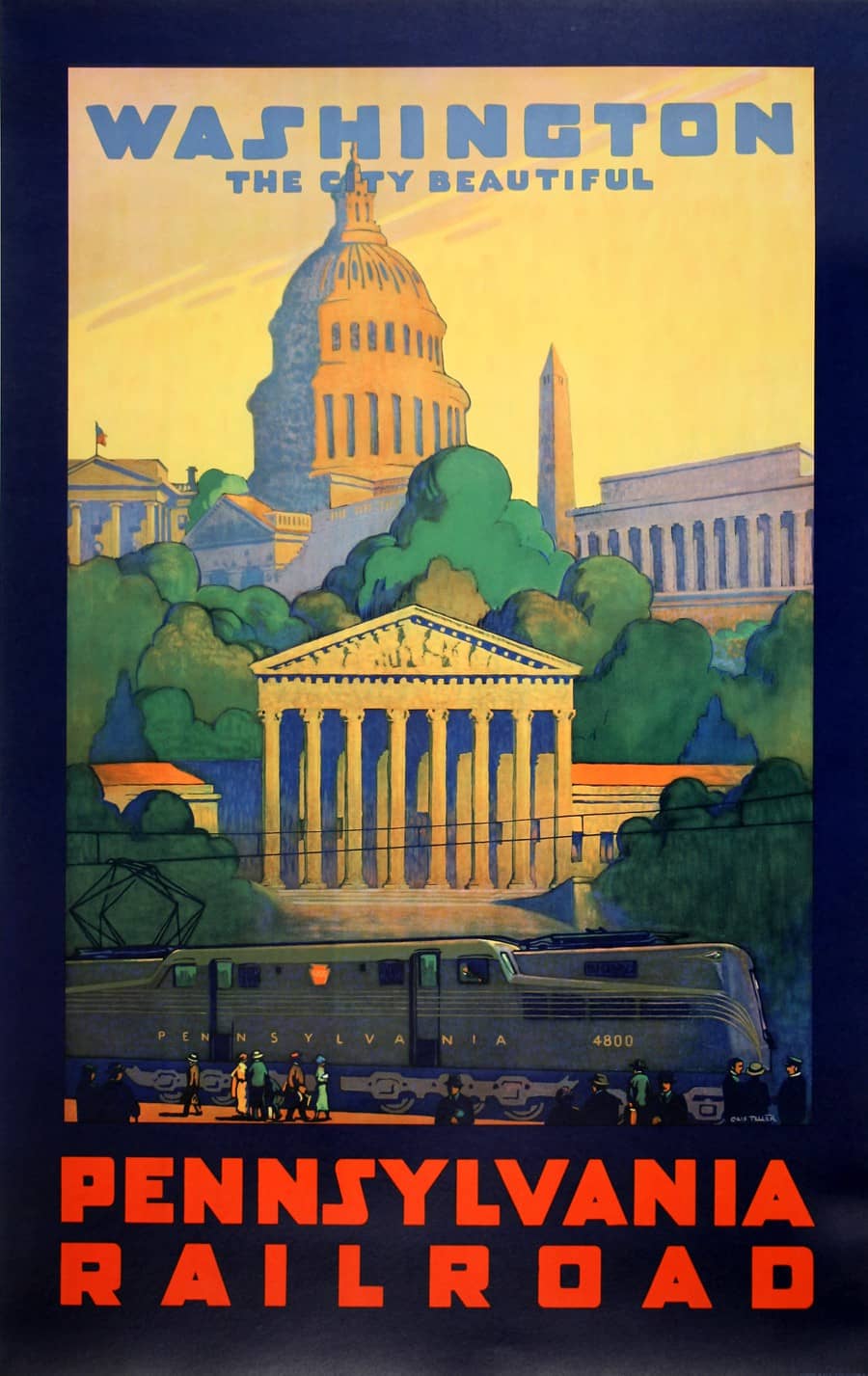 Original Vintage Pennsylvania Railroad - Washington Poster by Grif Teller 1933