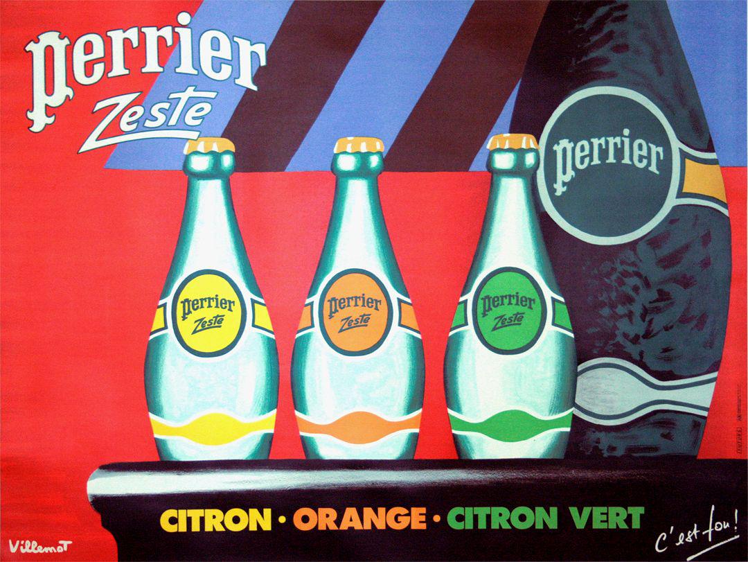 Original Bernard Villemot Poster for Perrier - Zeste Large Format 1987
