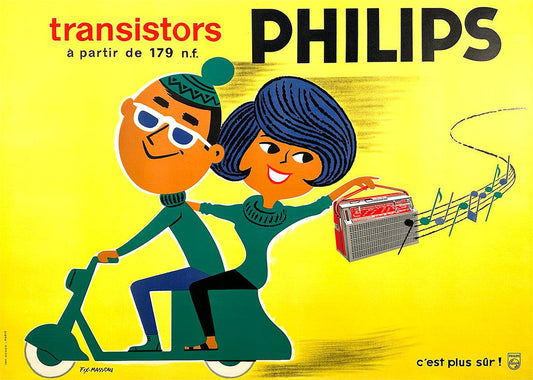 Original Vintage Philips Transistors Poster Scooter by Fix Masseau c1960