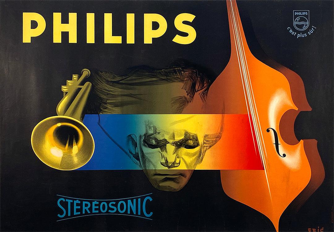 Original Vintage Philips Stereosonic Bass and Trumpet Poster by Eric 1965