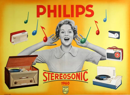 Original Vintage Philips Stereosonic Record Player Poster 1960 by Elvinger
