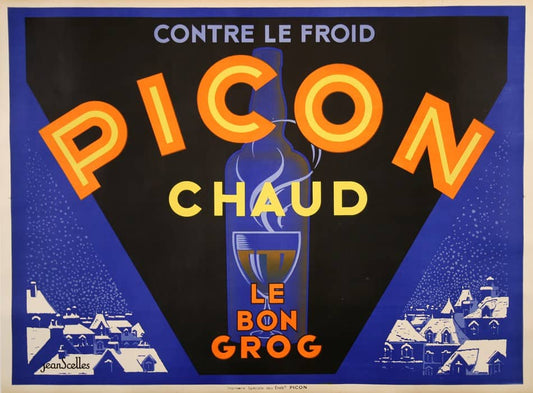 Original Vintage c1935 Picon Chaud Le Bon Grog Poster by Scelles