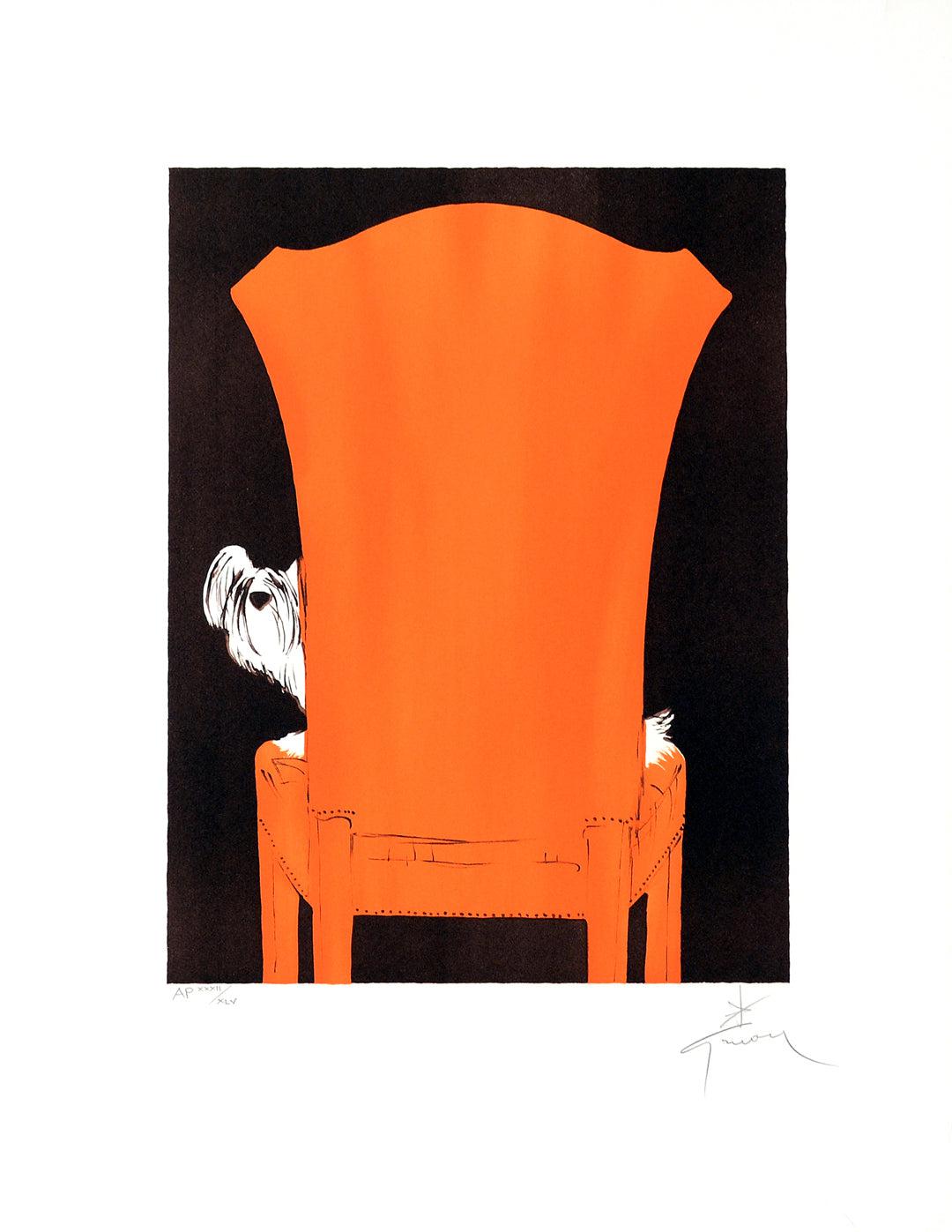 Rene Gruau Hand Signed and Numbered Print c1989 Pooch in Chair