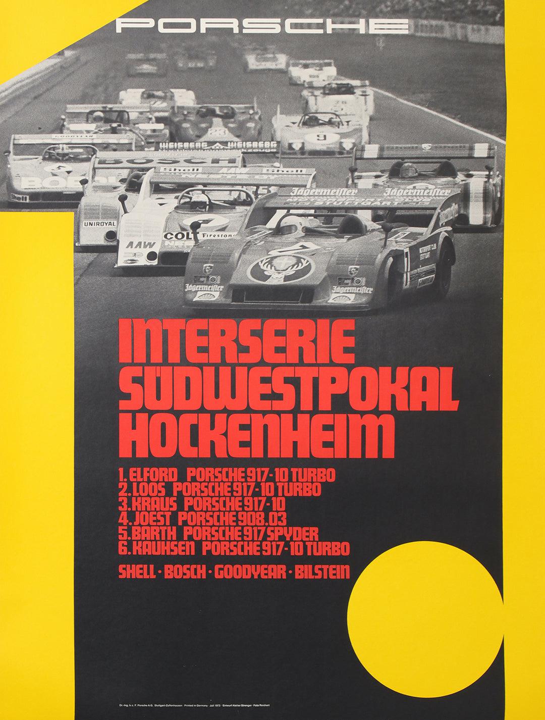 Original Vintage Porsche Car Race Poster 1973 Interserie Sudwestpokal Hockenheim