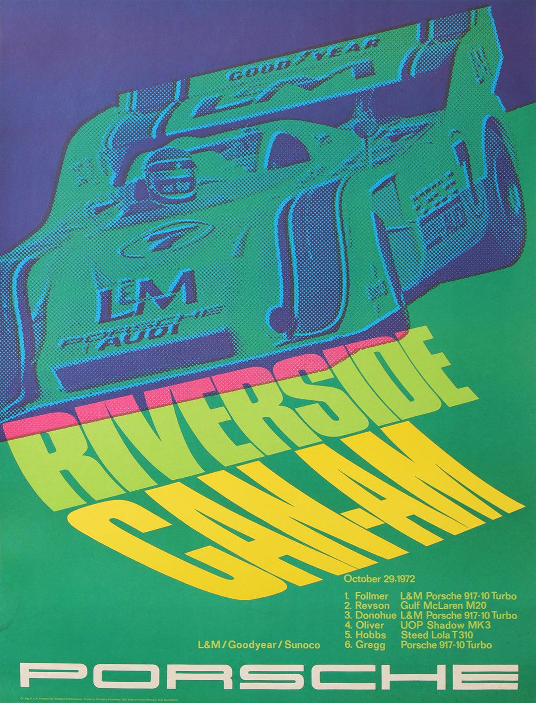 Original Vintage Porsche Car Race Poster 1972 Riverside Can-Am George Follmer NASCAR