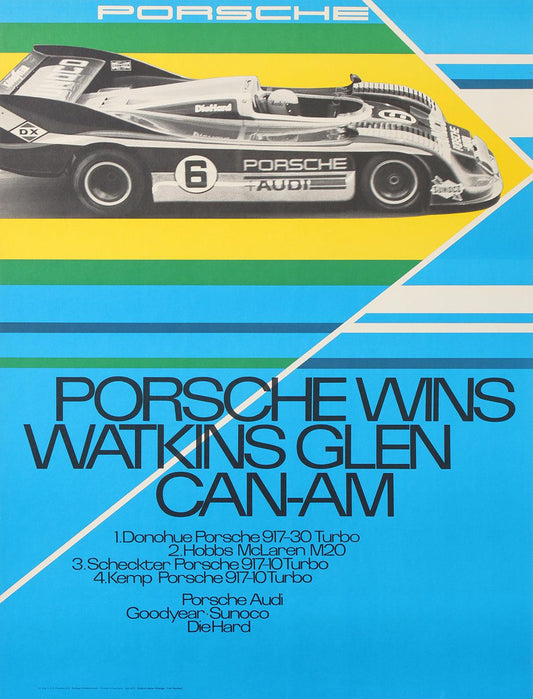 Original Vintage Porsche Car Race Poster Watkins Glen Can-Am 1973