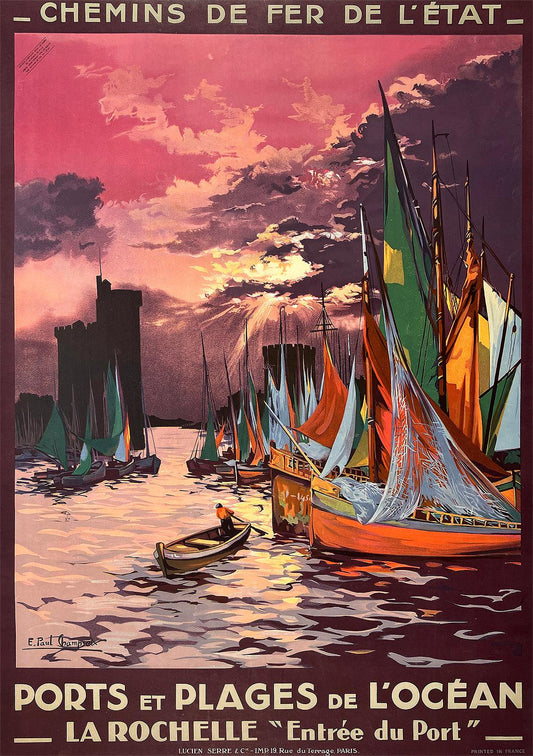 Original Vintage French Rail Poster La Rochelle by Champseix c1920