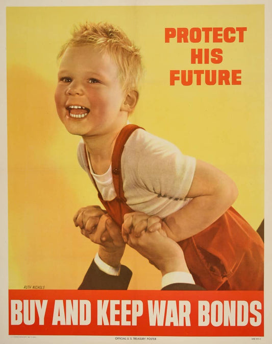Original Vintage WWII Protect His Future War Bonds Poster Extra Small 1944