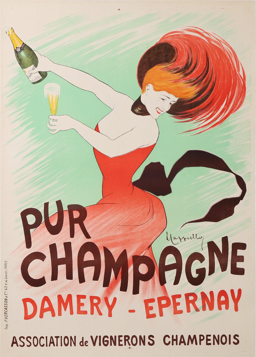 Original Vintage Cappiello Pur Champagne Damery Epernay Poster 1910