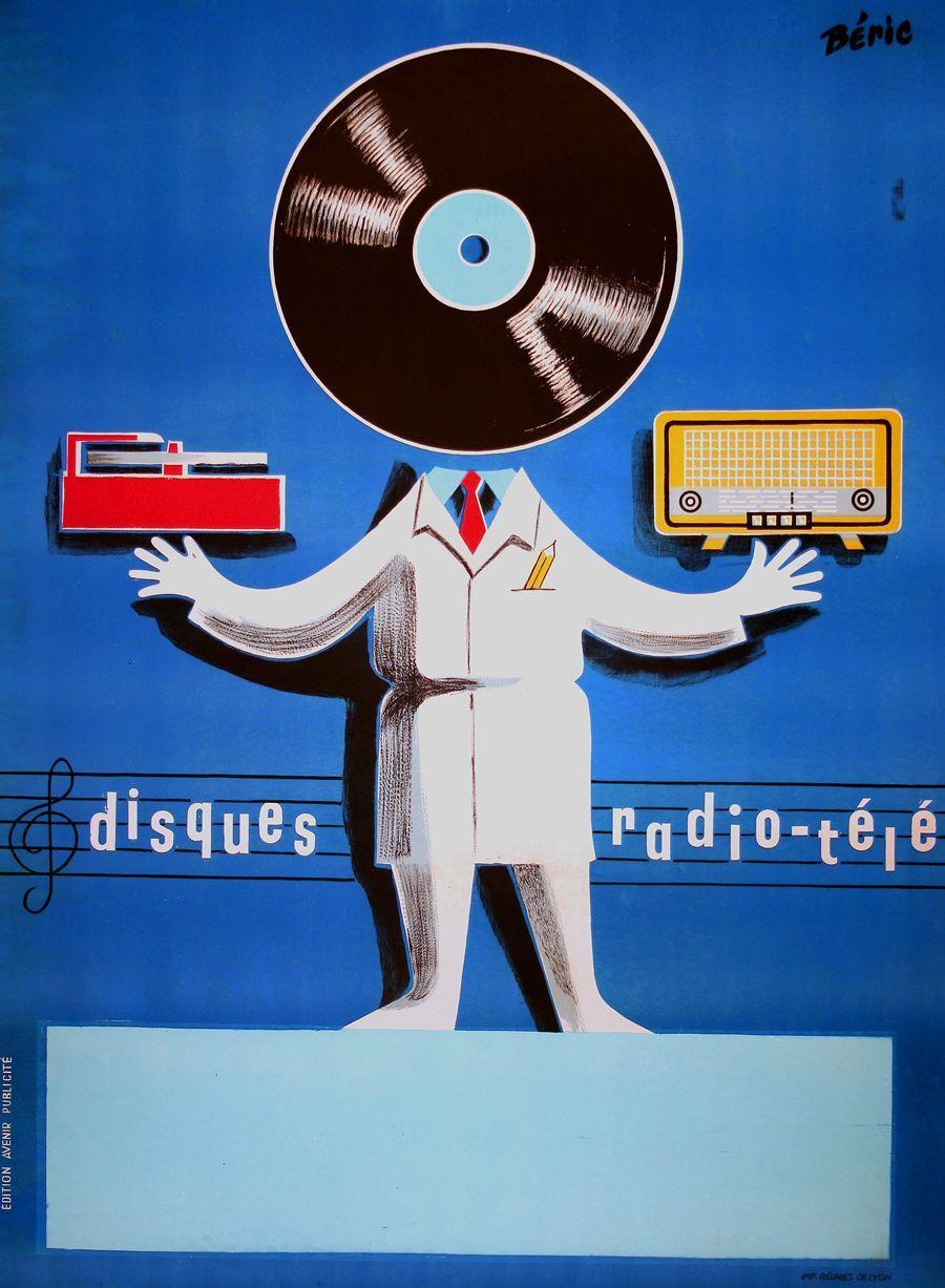 Radio Disques Original French Mid Century Poster for Radios and