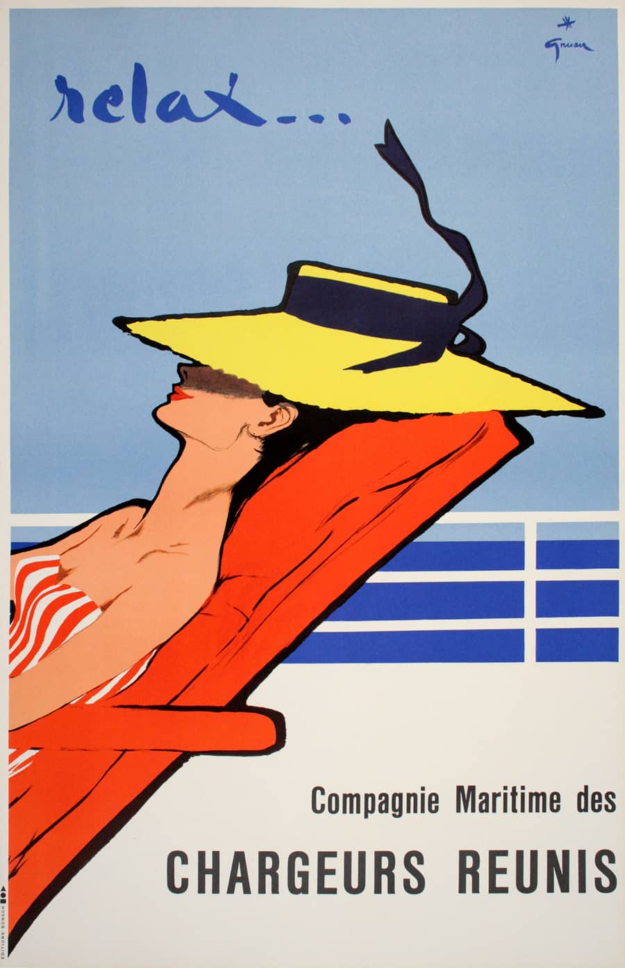Rene Gruau Original Vintage French Poster 1961 - Relax for Chargeurs Réunis