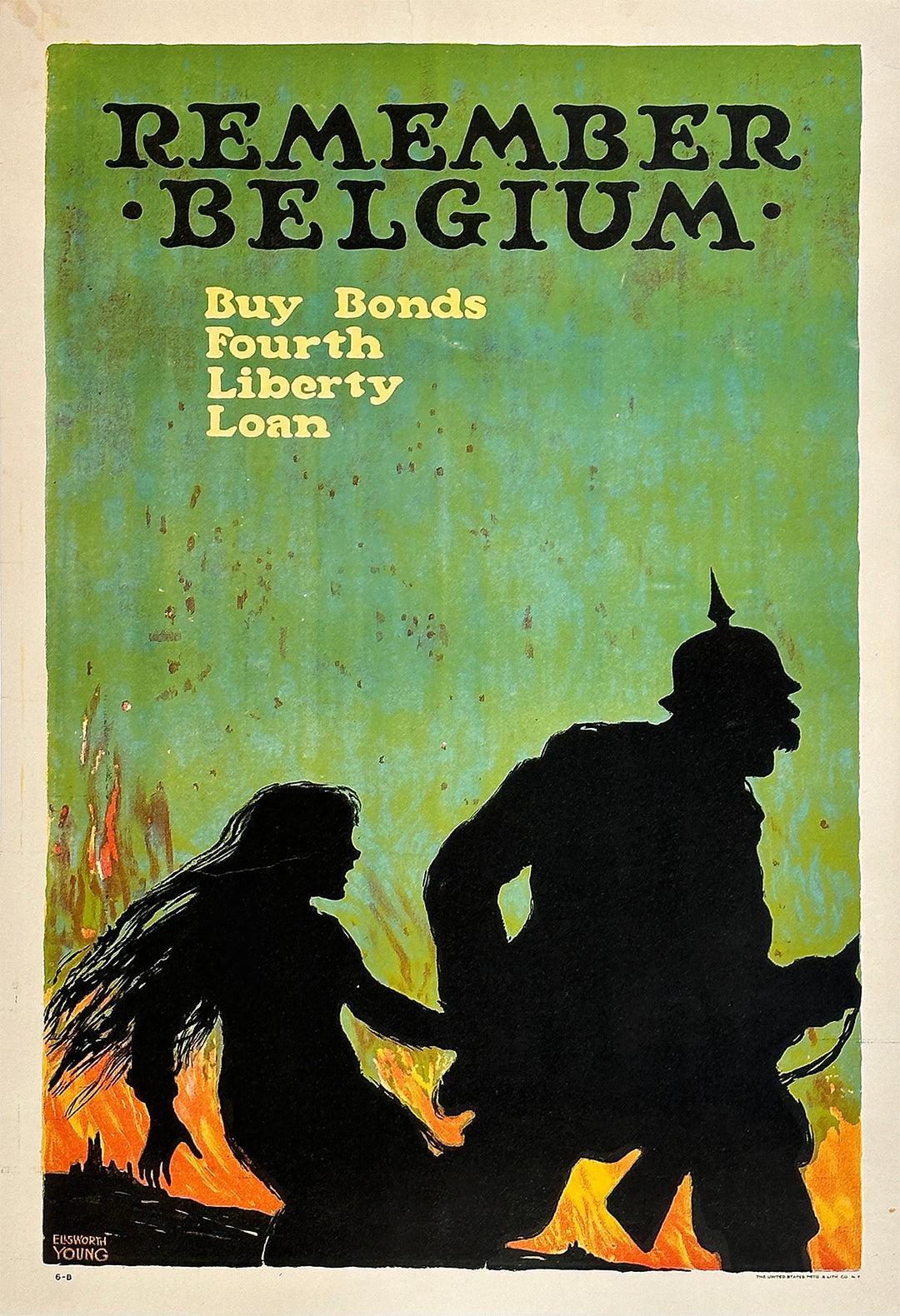 Original Vintage WWI Poster Remember Belgium Ellsworth Young 1918 Liberty Loan