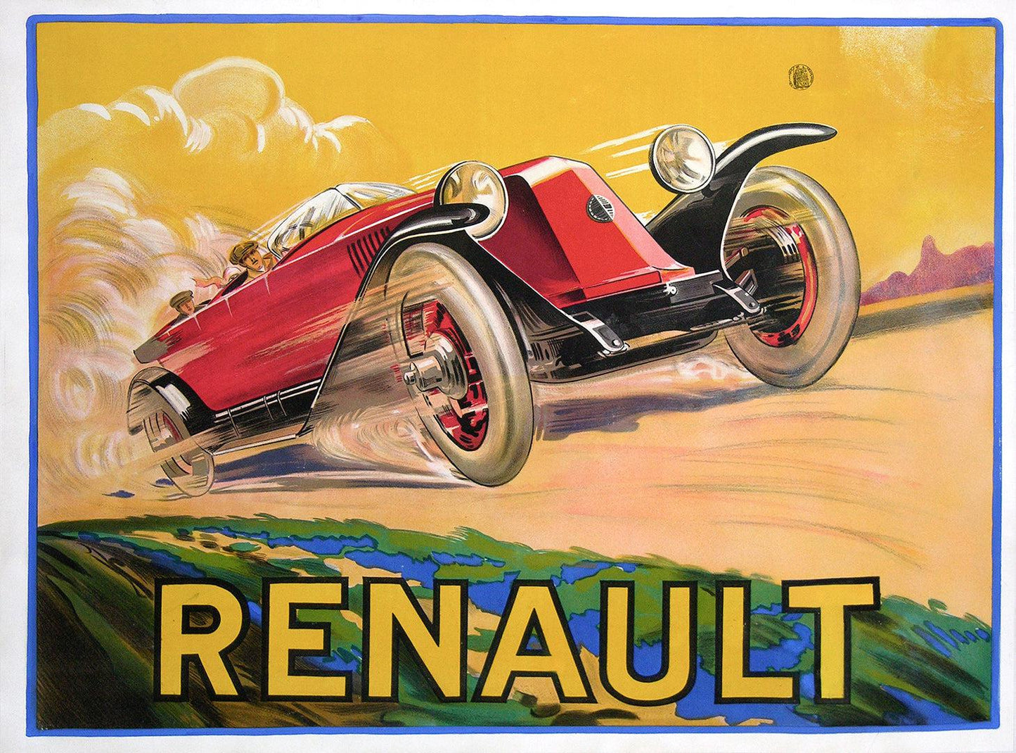 Original Vintage Renault Early Auto Car Poster by Pierre de Bas 1925