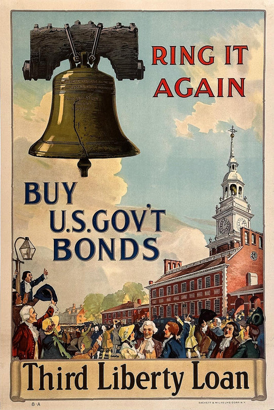 Original Vintage WWI Third Liberty Loan Poster Ring It Again
