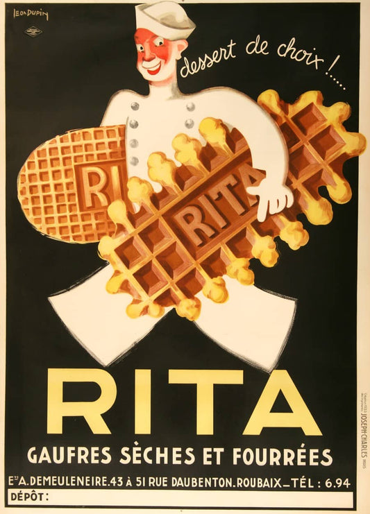 Original Vintage French Rita Biscuits Poster 1933 by Leon Dupin