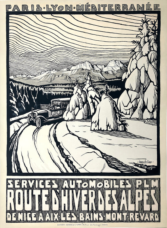 Original Vintage Route D'Hiver Des Alpes Poster c1930 by Jean Julien