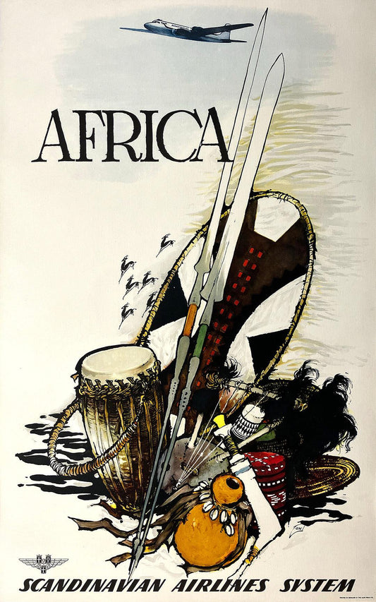 Original Vintage SAS -Africa Poster by Otto Nielsen Drums and Artifacts C1955