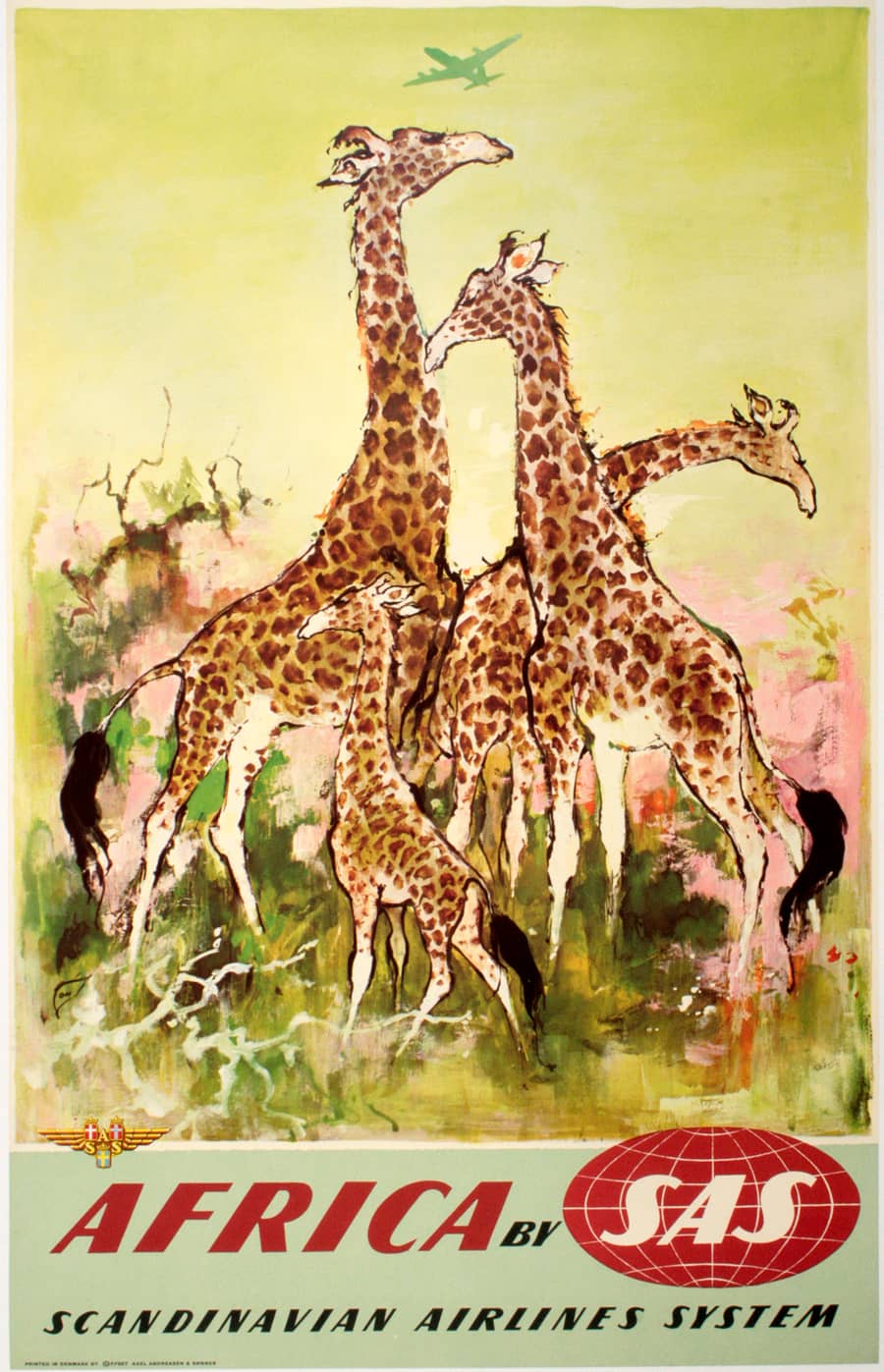 Original SAS - Africa - Giraffes Poster by Otto Neilson circa 1955