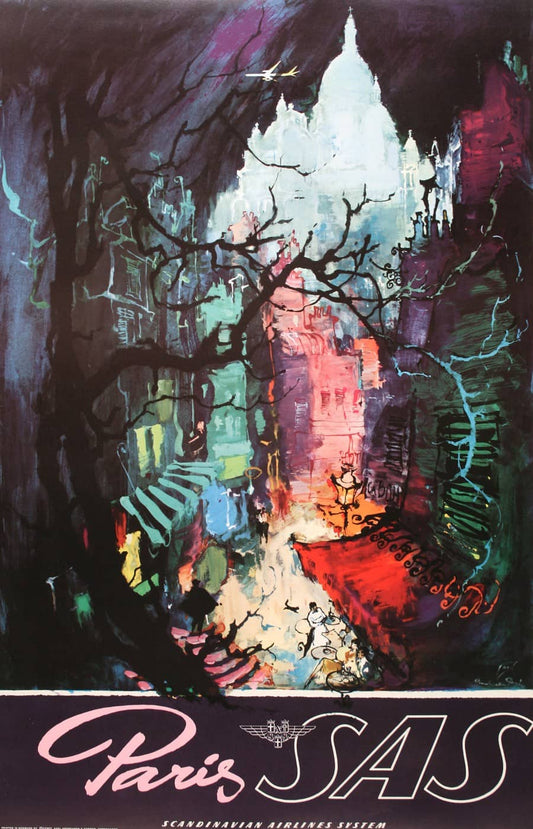 Original SAS - Paris Night Scene Poster by Otto Nielsen c1955