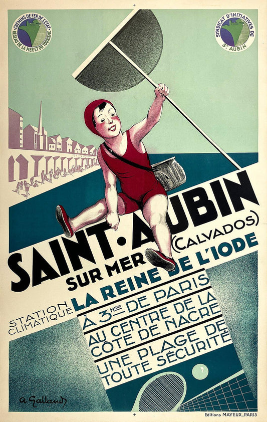 Original Vintage Saint Aubin Travel Poster by Andre Galland c1930