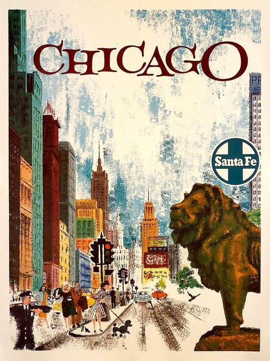 Santa Fe Railway Original 1950's Poster Chicago Lion