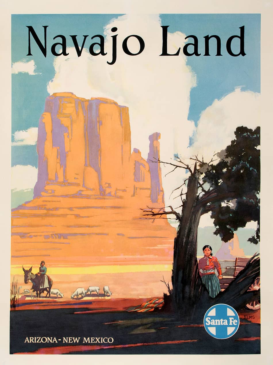 Original Santa Fe Railway 1950's Poster for Navajo Land by Willard Elms