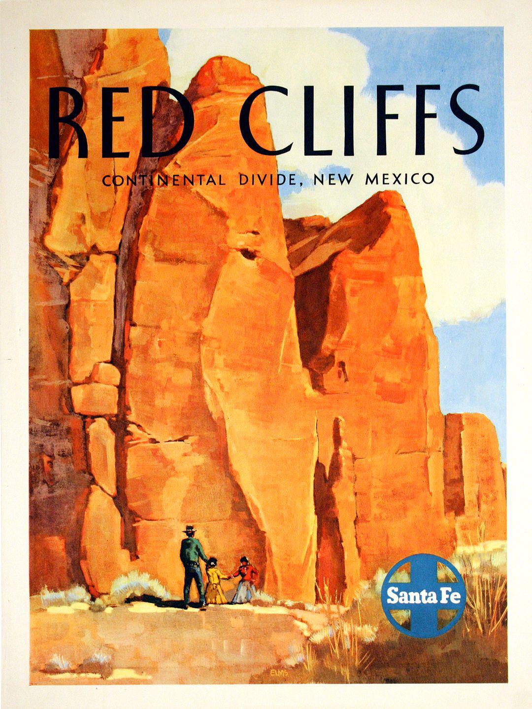 Santa Fe Railway Original Poster Red Cliffs by Willard Elms c1950