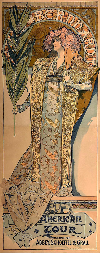Original Vintage Alphons Mucha Poster for Sarah Bernhardt American Tour 1896