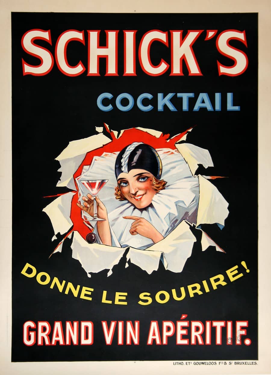 Schick's Cocktail French Vintage Original Art Deco Poster c1925
