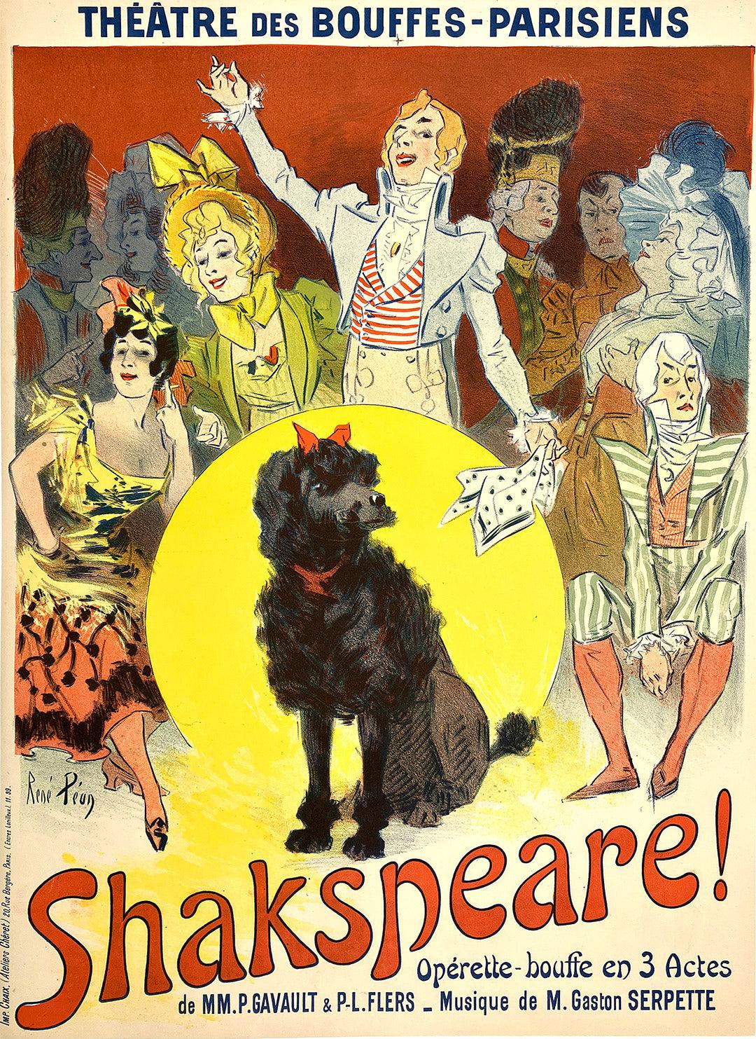 Original Shakspeare Vintage Operetta Poster by Rene' Pean with a Black Poodle