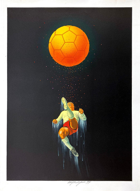 Original Luigi Catiglioni Hand Signed Soccer Player Print 1994
