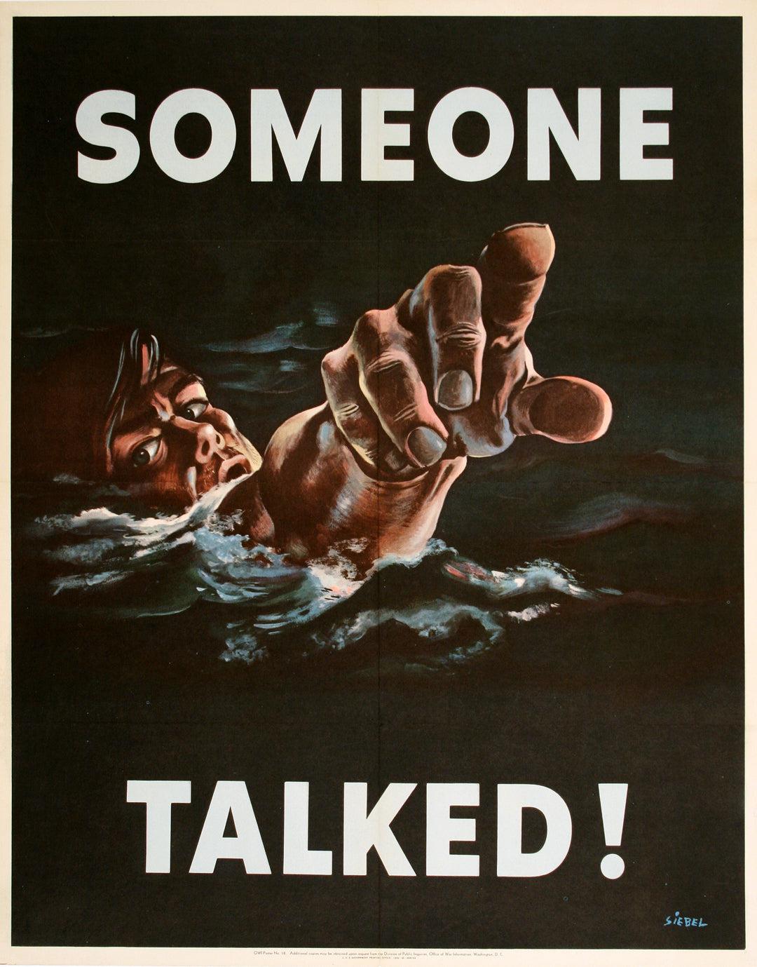 Original Americn WWII 1942 Poster by Seibel - Some Talked - Drowning Man