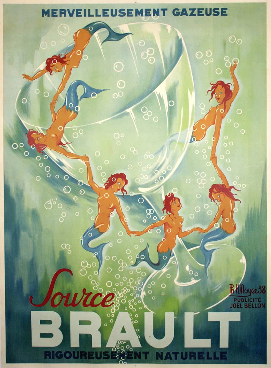 Original French Source Brault Mermaids Poster by Noyer 1938