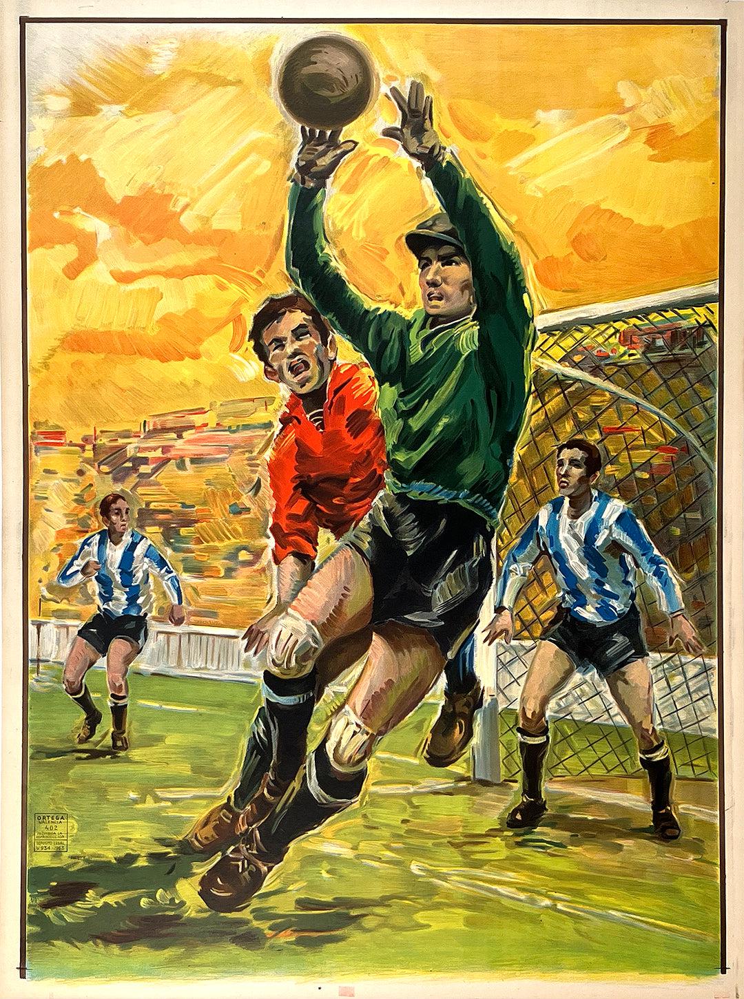 Original Vintage Soccer Poster 1963 Hand's Up Spain