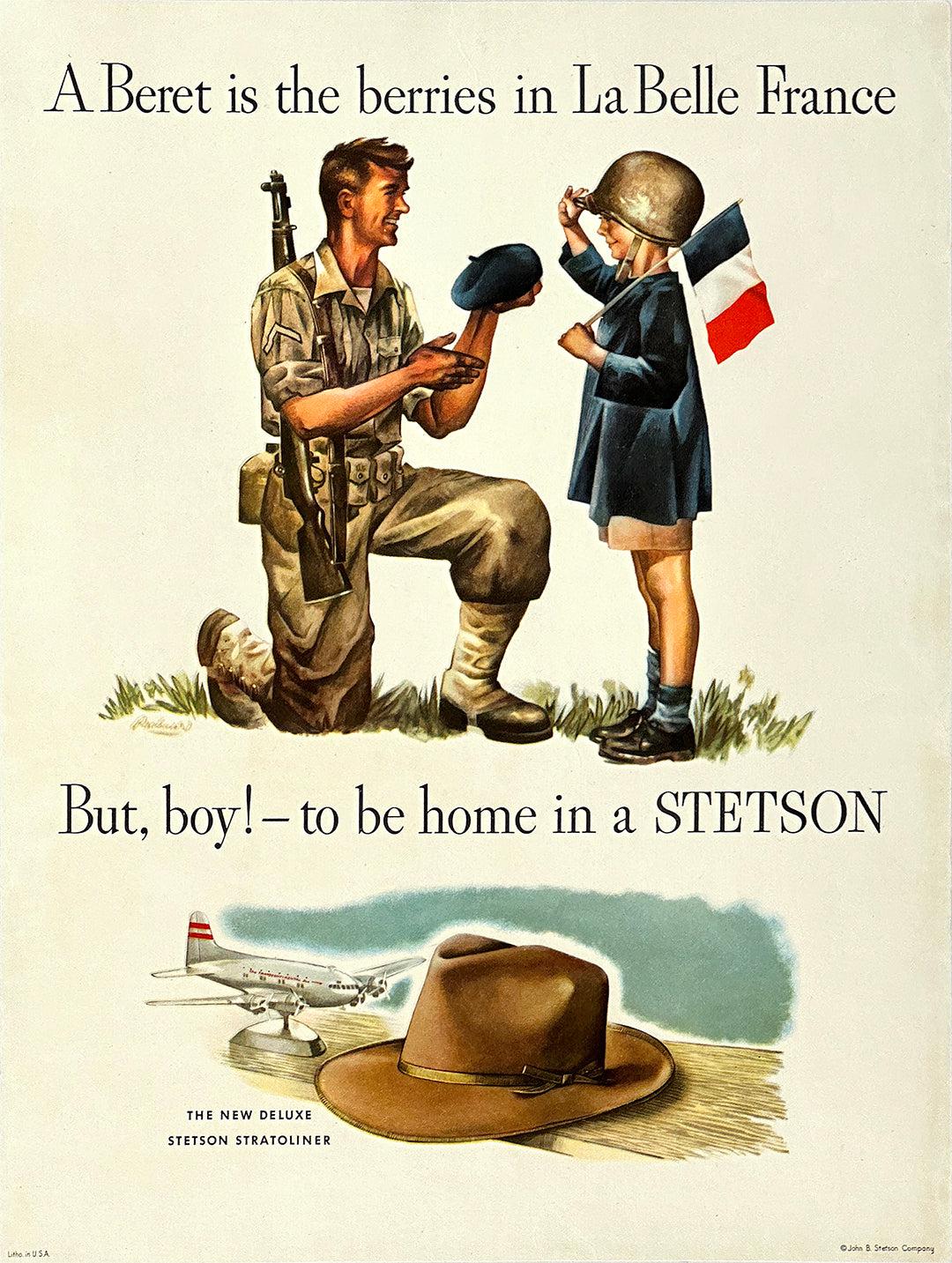 Original Vintage WWII Stetson Hat Poster Beret Berries 1944