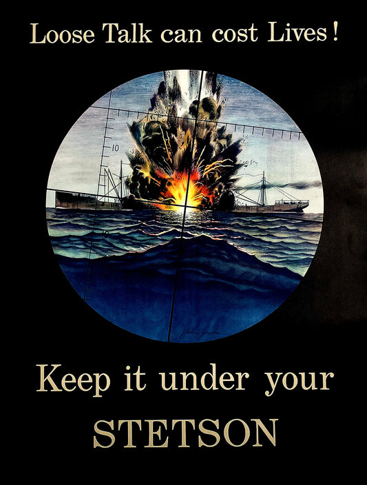 Original Vintage WWII Keep It Under Your Stetson Poster Submarine Bombing Periscope