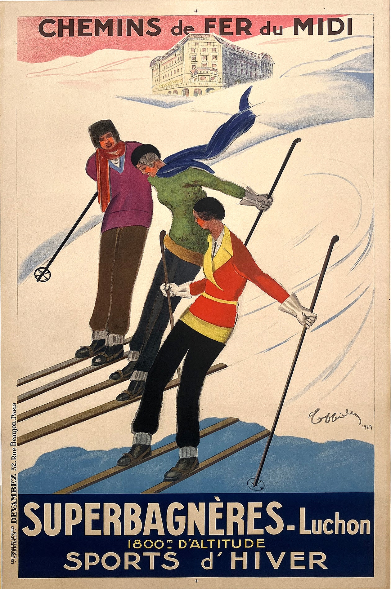 Original Greolieres Les Neiges Vintage French Ski Poster by
