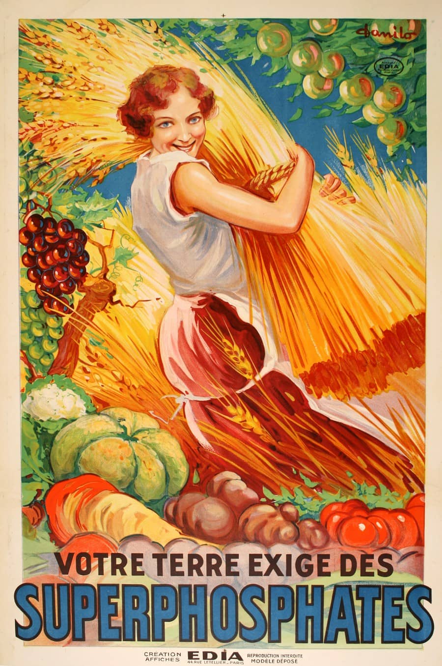 Original Vintage Superphosphates Poster by Domilo c1925 Farming