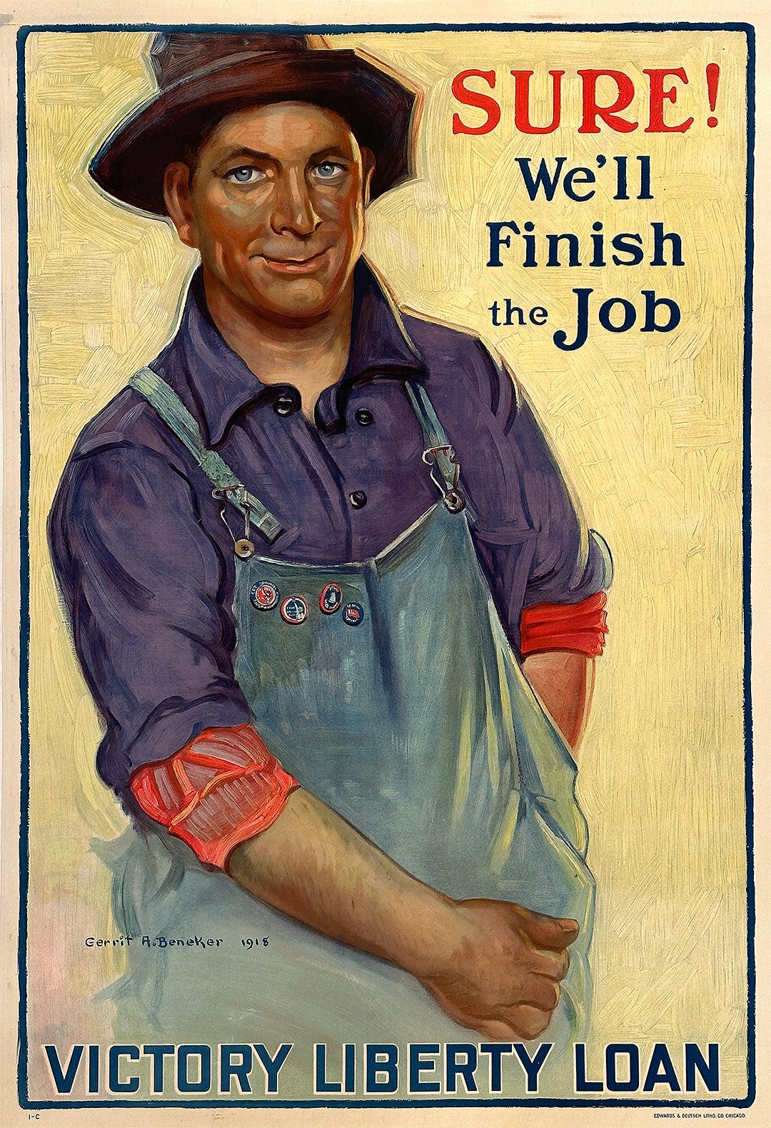 Original Vintage WWI Poster Sure We'll Finish the Job Victory Liberty Loan by Gerit Beneker