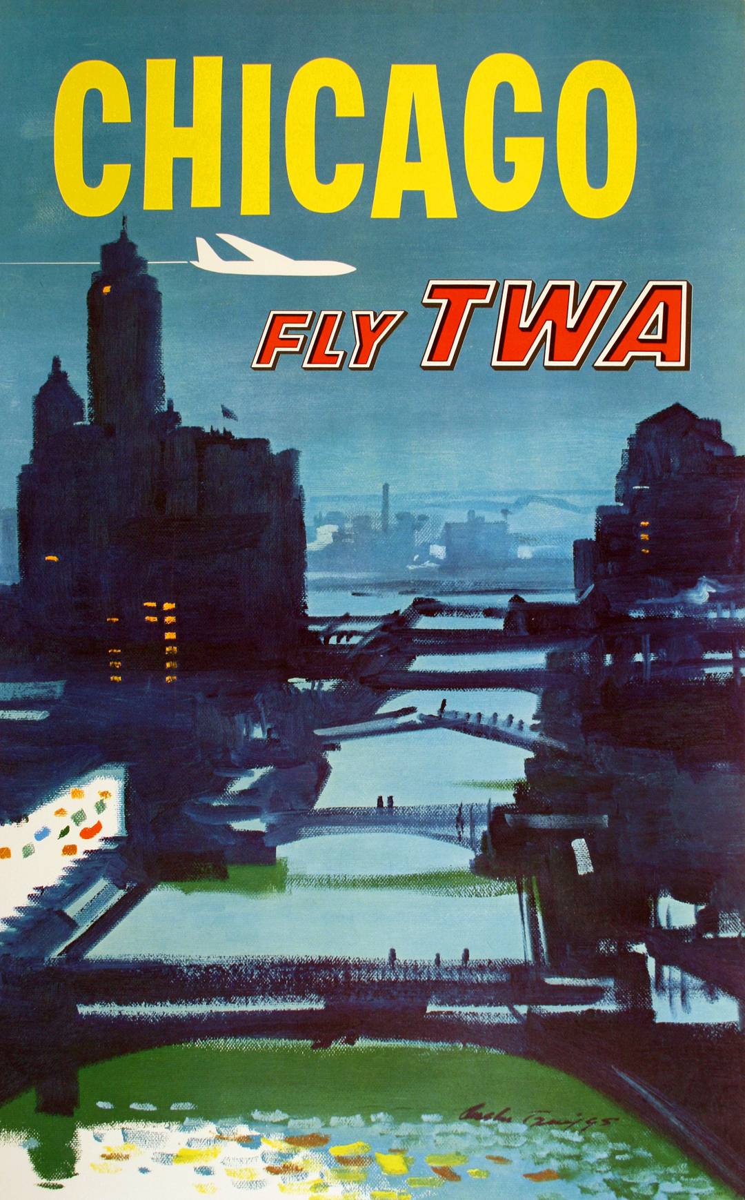 Original TWA  Chicago Poster by Austin Briggs c1960