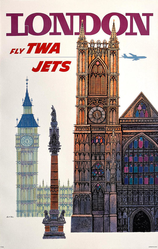 Original Vintage David Klein TWA London Big Ben Poster C1960 Small Format - Rare