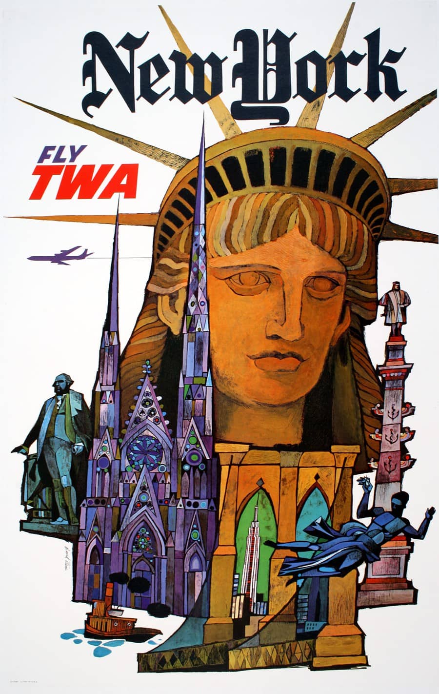 Original Vintage TWA New York Poster by David Klein 1960  NYC