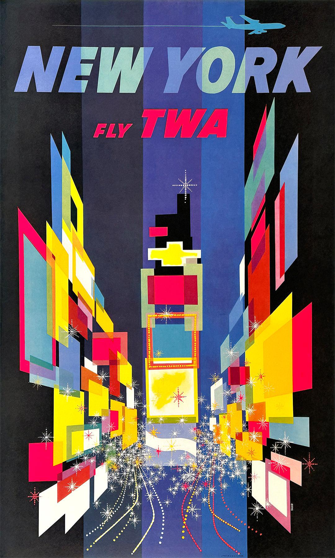 Original TWA David Klein New York Times Square Poster 1960