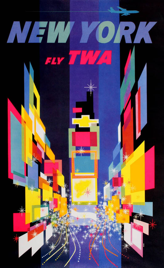Original TWA New York Times Square Poster by David Klein c1960