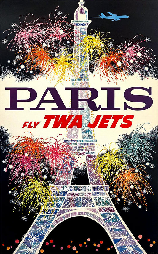 Original David Klein Poster for TWA Paris Eiffel Tower c1960