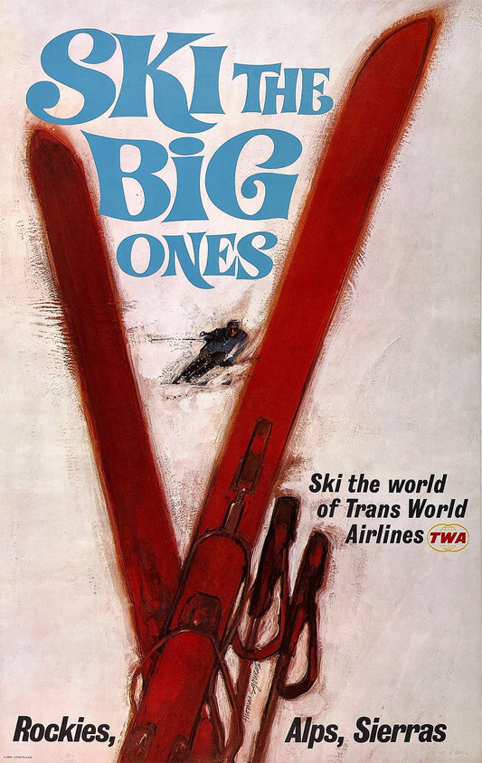 Original Vintage TWA Poster Ski the Big Ones Rockies Alps Sierras