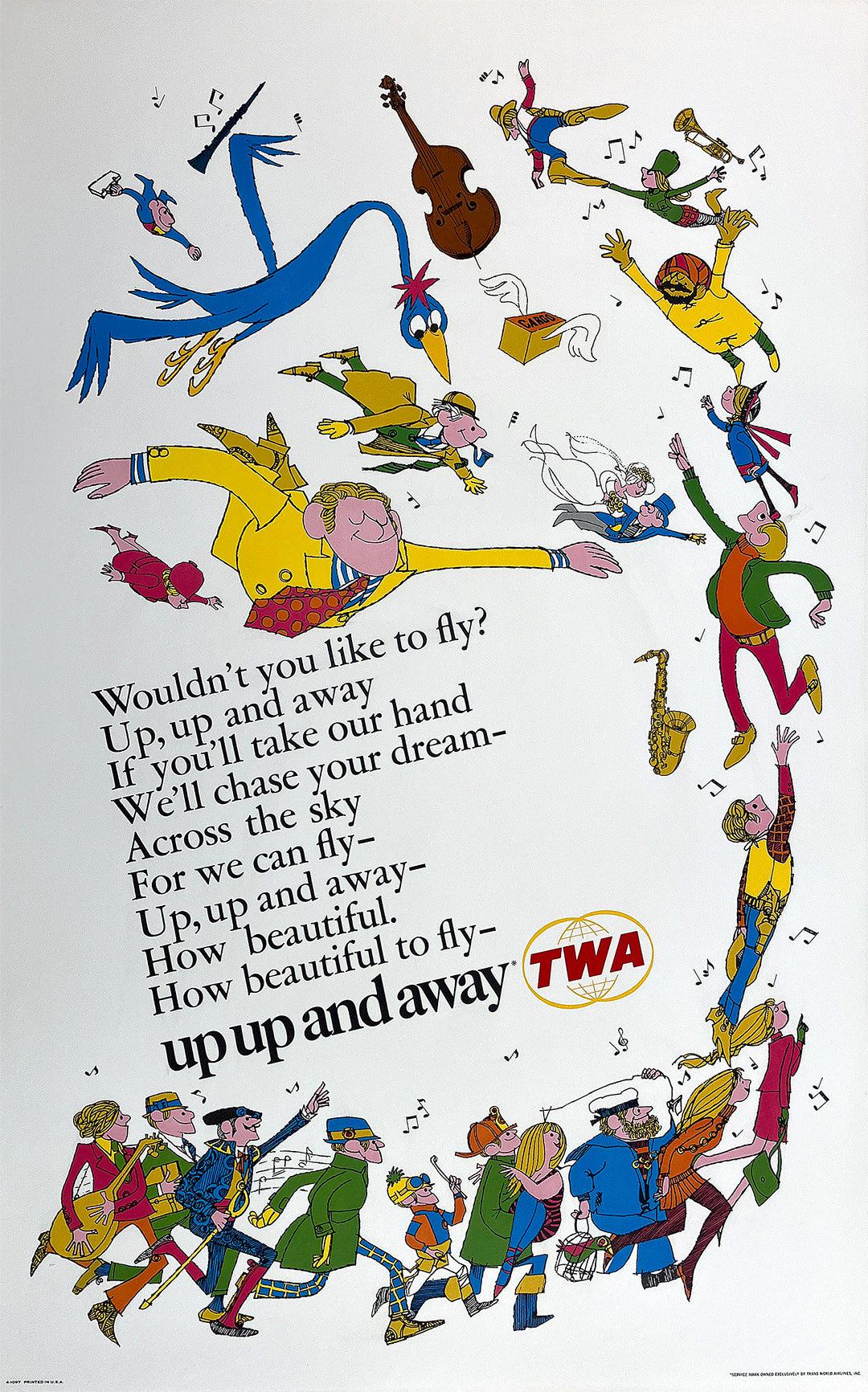 Original Vintage TWA Up Up and Away Song Poster c1960
