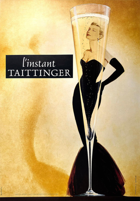 Original Vintage Champagne L'Instant Taittinger Poster c1980