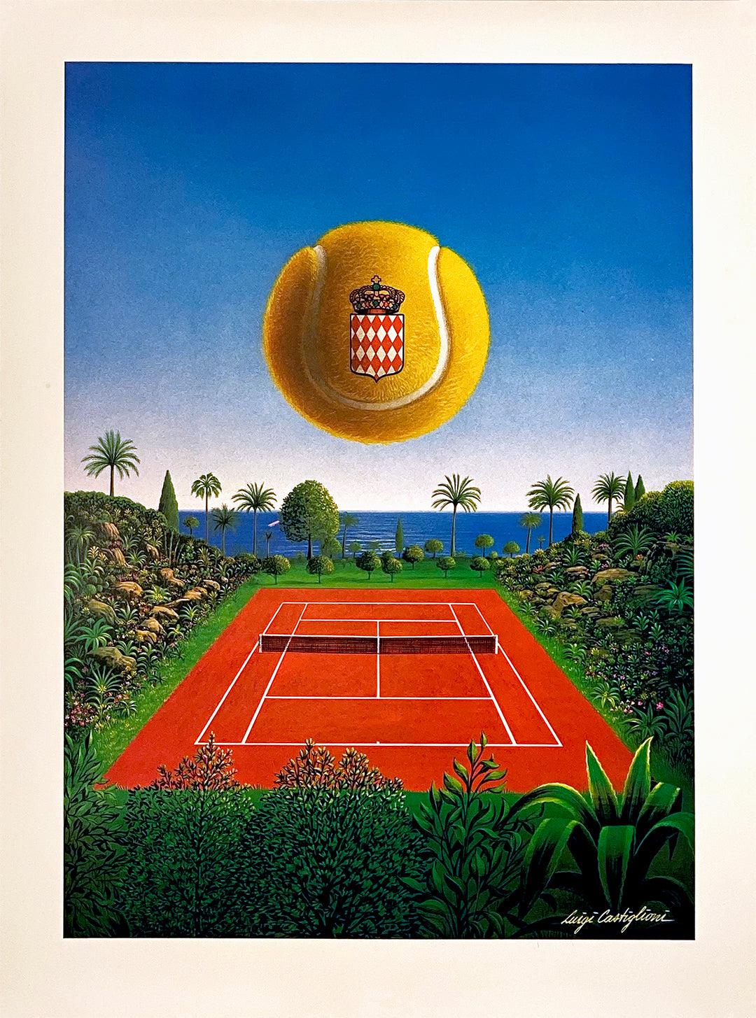 Tennis - Ball Over Court Original Vintage Print by Luigi Castiglioni c1983